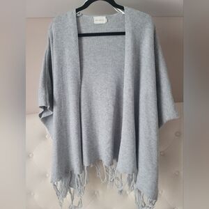 Dreamers Gray Fringe Poncho Cape Shawl